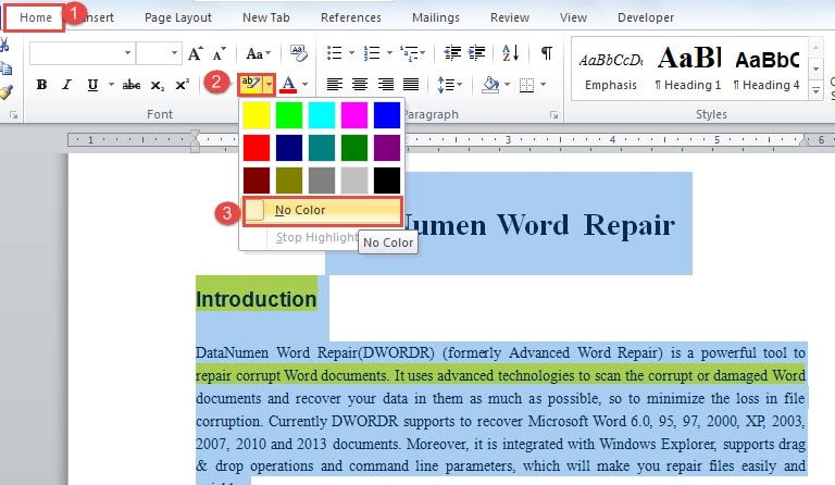background highlight tab word for mac